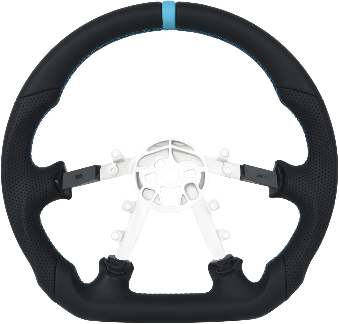 Leather Steering Wheel for Chevrolet Corvette C5 1997-2004 Flat-Top Flat-Bottom Perforated Leather Grip, Red Stitching and Red 12 O’Clock Stripe