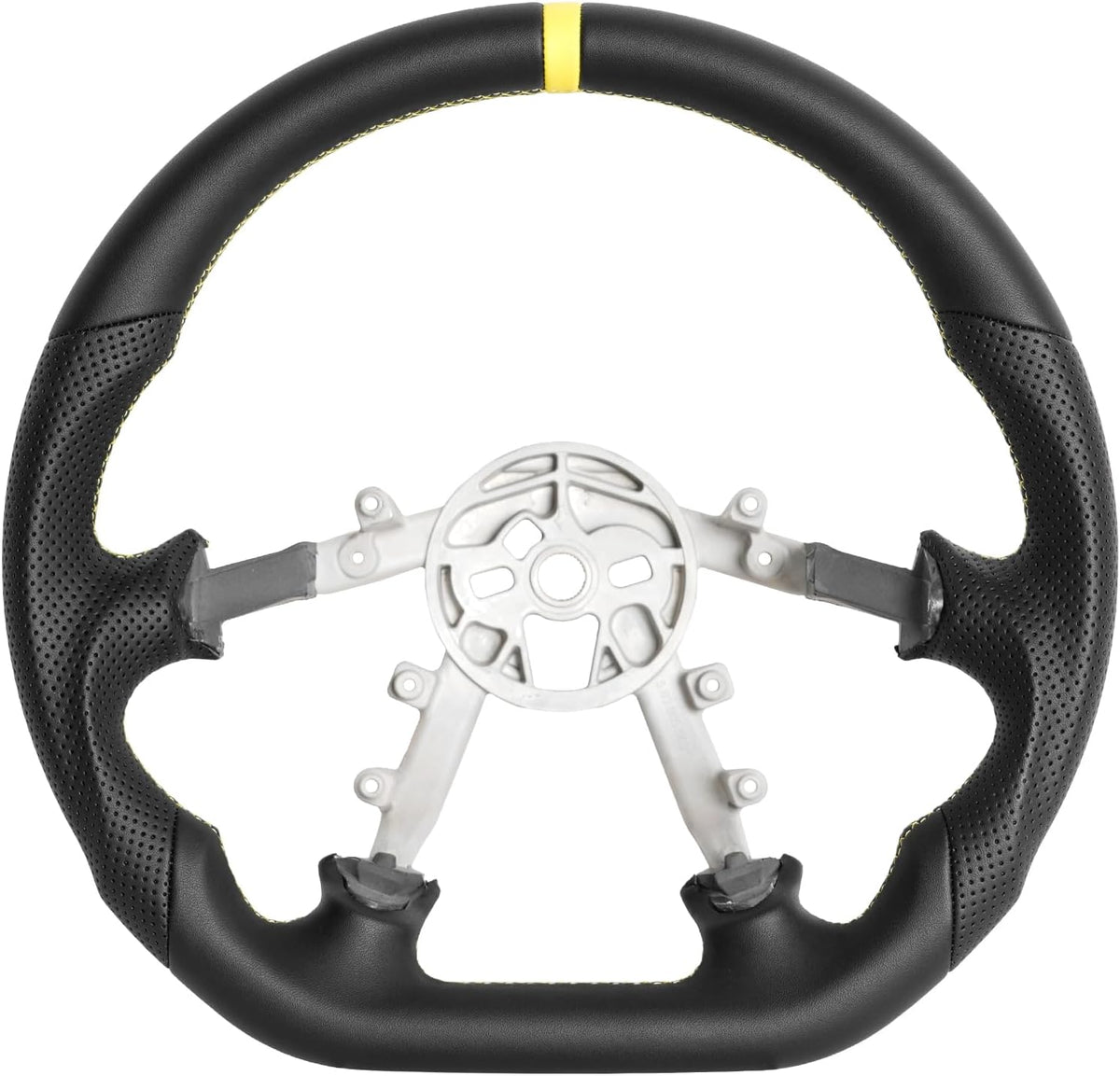 Leather Steering Wheel for Chevrolet Corvette C5 Z06 1997-2004 Round-Top Flat-Bottom Perforated Leather Grip, Blue Stitching and Blue 12 O’Clock Stripe