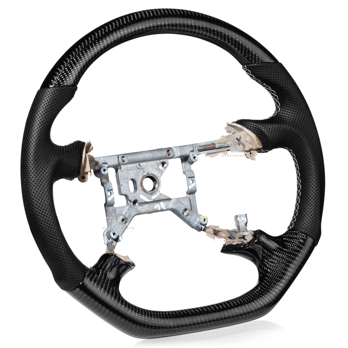 Carbon Fiber Flat Bottom Steering Wheel for 1994-2004 Ford Mustang SN95 & New Edge  | No Top Stripe, Black Perforated Leather, Silver Stitching