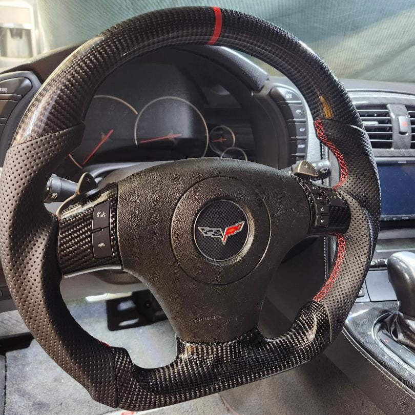 Genuine Carbon Fiber Steering Wheel With Button Trim For C6 Corvette 2006-2011