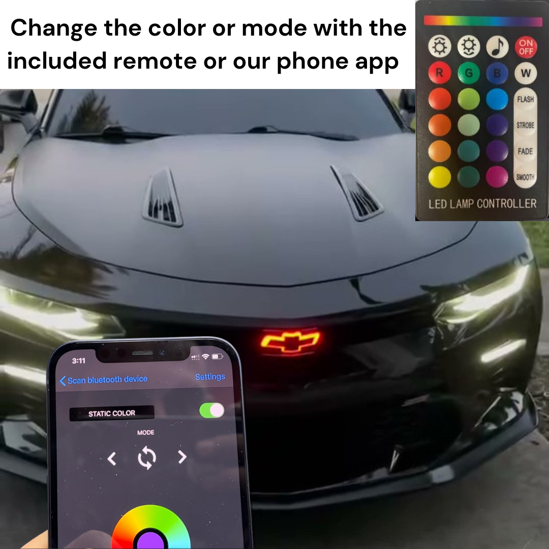Chevy Camaro Front Illuminated LED Bowtie Grille Emblem Glowtie Badge kit RGB/White 2016-2024