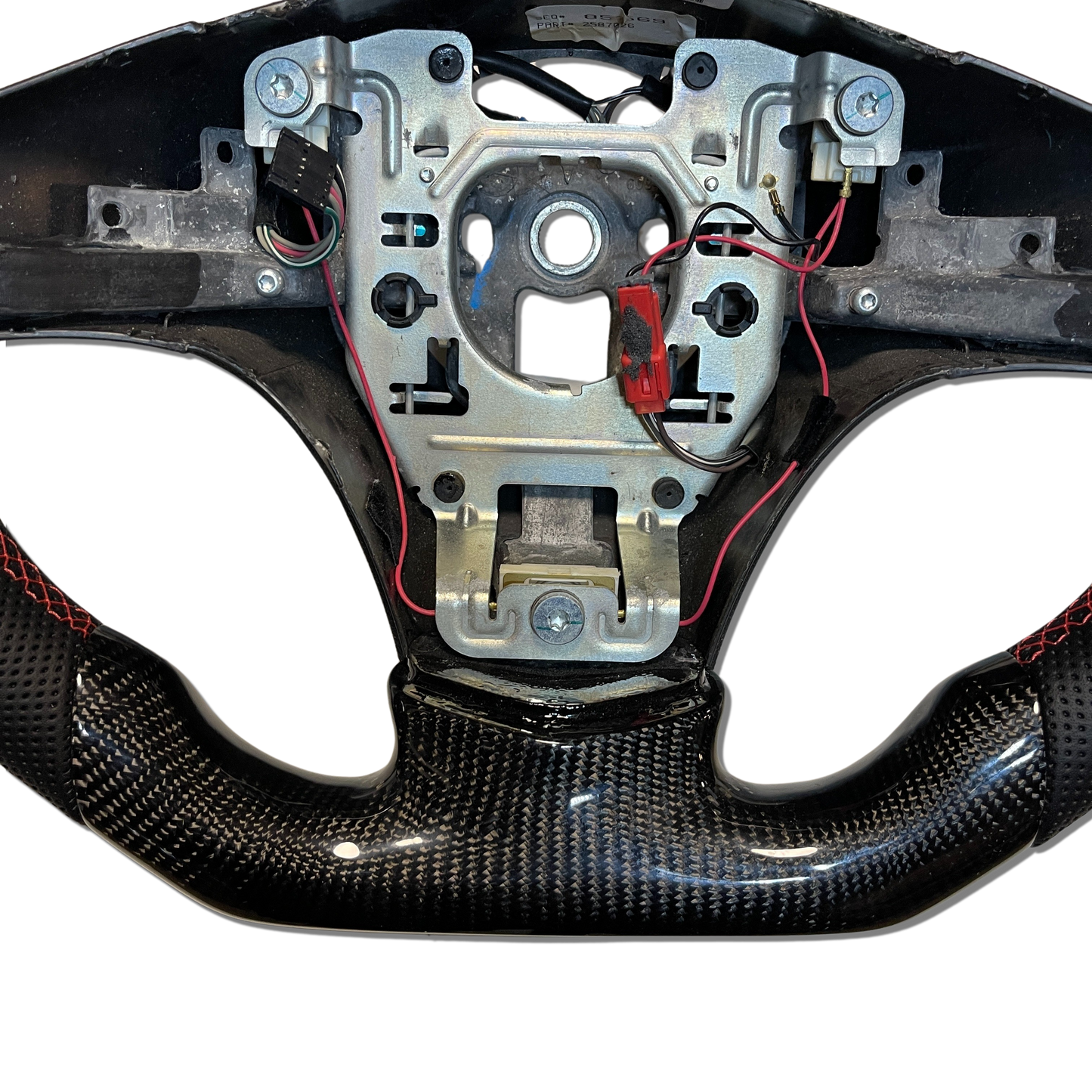 Carbon Fiber Steering Wheel with Flat Top + Carbon Thumb Grips + Red Stitching + Red Stripe for C6 Corvette 2006-2011