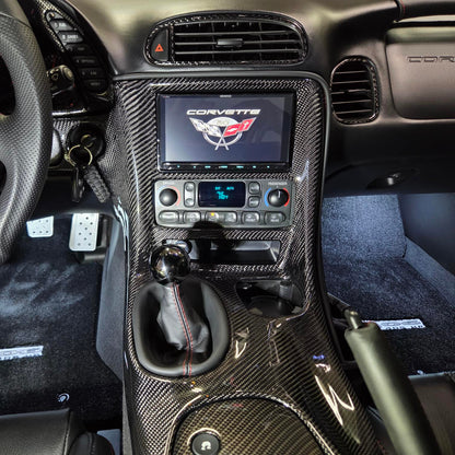 Genuine Carbon Fiber Dash For Chevrolet Corvette C5 Fits Double Din Radio