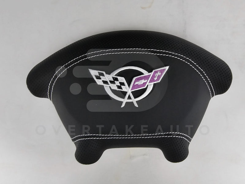 IN STOCK 1997-2004 C5 CORVETTE CUSTOM STEERING WHEEL AIRBAG COVER AND AIRBAG white and purple stitching
