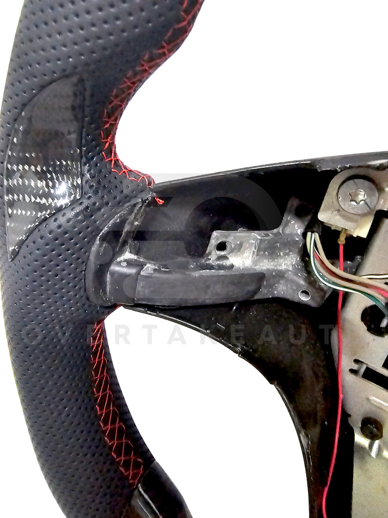 IN STOCK Carbon Fiber Steering Wheel Flat Top, Carbon Thumb Grips , Red Stitching, Red Stripe C6 Corvette 2006-2013