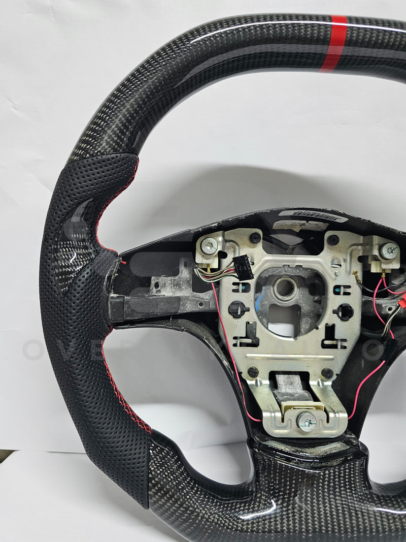 IN STOCK Carbon Fiber Steering Wheel Flat Top, Carbon Thumb Grips , Red Stitching, Red Stripe C6 Corvette 2006-2013