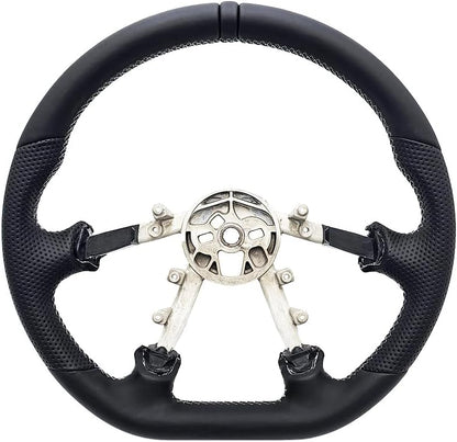 Leather Steering Wheel for Chevrolet Corvette C5 1997-2004 Flat-Top Flat-Bottom Perforated Leather Grip, Black Stitching and 3D Black 12 O’Clock Ring
