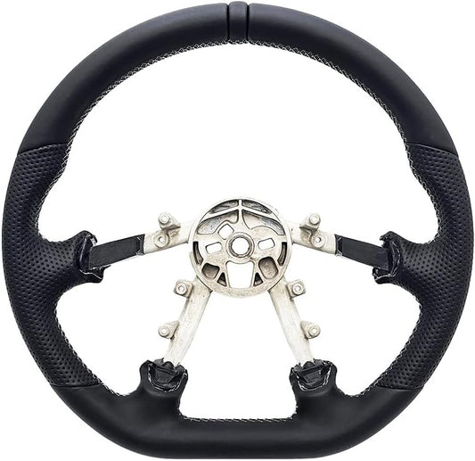 Leather Steering Wheel for Chevrolet Corvette C5 1997-2004 Flat-Top Flat-Bottom Perforated Leather Grip, Black Stitching and 3D Black 12 O’Clock Ring