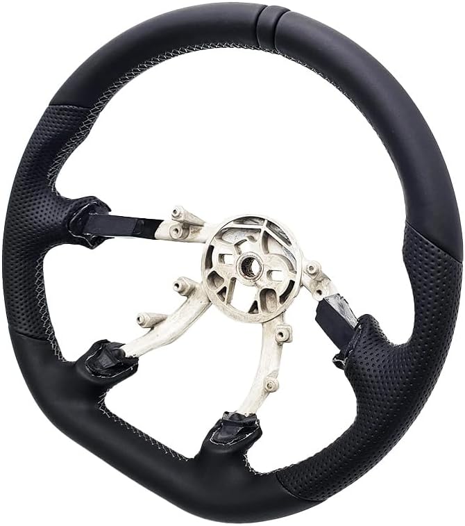 Leather Steering Wheel for Chevrolet Corvette C5 1997-2004 Flat-Top Flat-Bottom Perforated Leather Grip, Black Stitching and 3D Black 12 O’Clock Ring