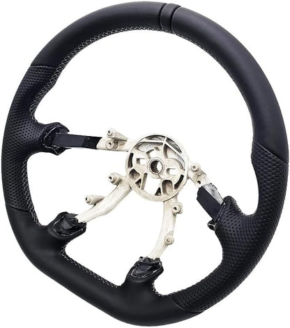 Leather Steering Wheel for Chevrolet Corvette C5 1997-2004 Flat-Top Flat-Bottom Perforated Leather Grip, Black Stitching and 3D Black 12 O’Clock Ring