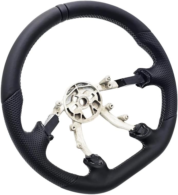 Leather Steering Wheel for Chevrolet Corvette C5 1997-2004 Flat-Top Flat-Bottom Perforated Leather Grip, Black Stitching and 3D Black 12 O’Clock Ring