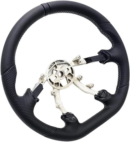 Leather Steering Wheel for Chevrolet Corvette C5 1997-2004 Flat-Top Flat-Bottom Perforated Leather Grip, Black Stitching and 3D Black 12 O’Clock Ring