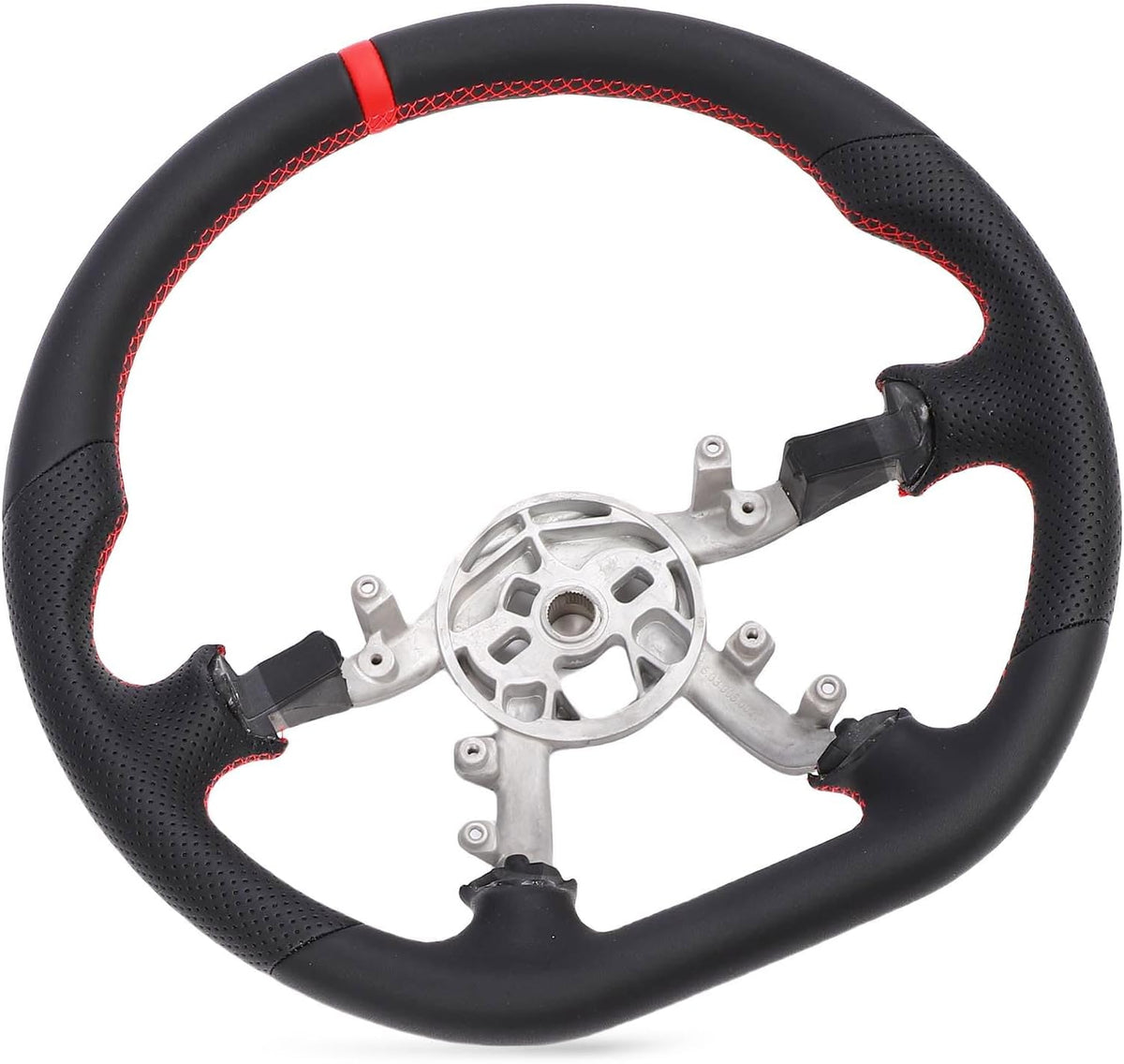 Leather Steering Wheel for Chevrolet Corvette C5 1997-2004 Round-Top Flat-Bottom Perforated Leather Grip, Red Stitching and Red 12 O’Clock Stripe