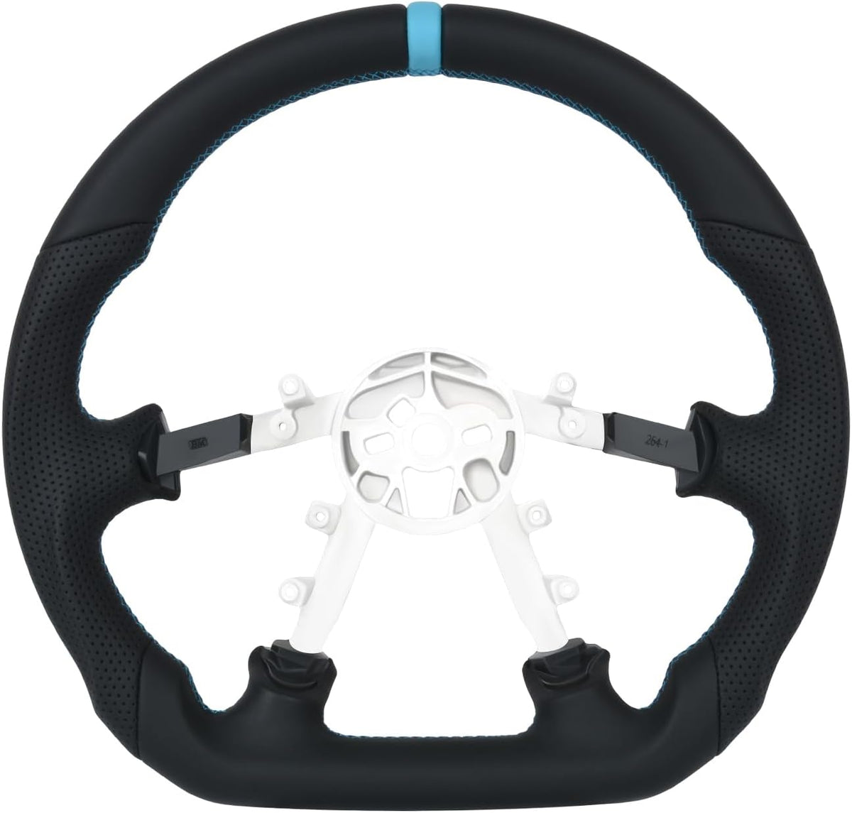 Leather Steering Wheel for Chevrolet Corvette C5 1997-2004 Flat-Top Flat-Bottom Perforated Leather Grip, Red Stitching and Red 12 O’Clock Stripe