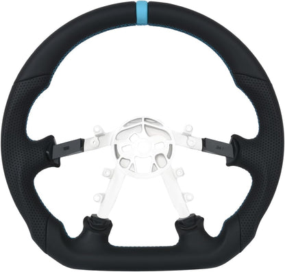 Leather Steering Wheel for Chevrolet Corvette C5 1997-2004 Flat-Top Flat-Bottom Perforated Leather Grip, Red Stitching and Red 12 O’Clock Stripe