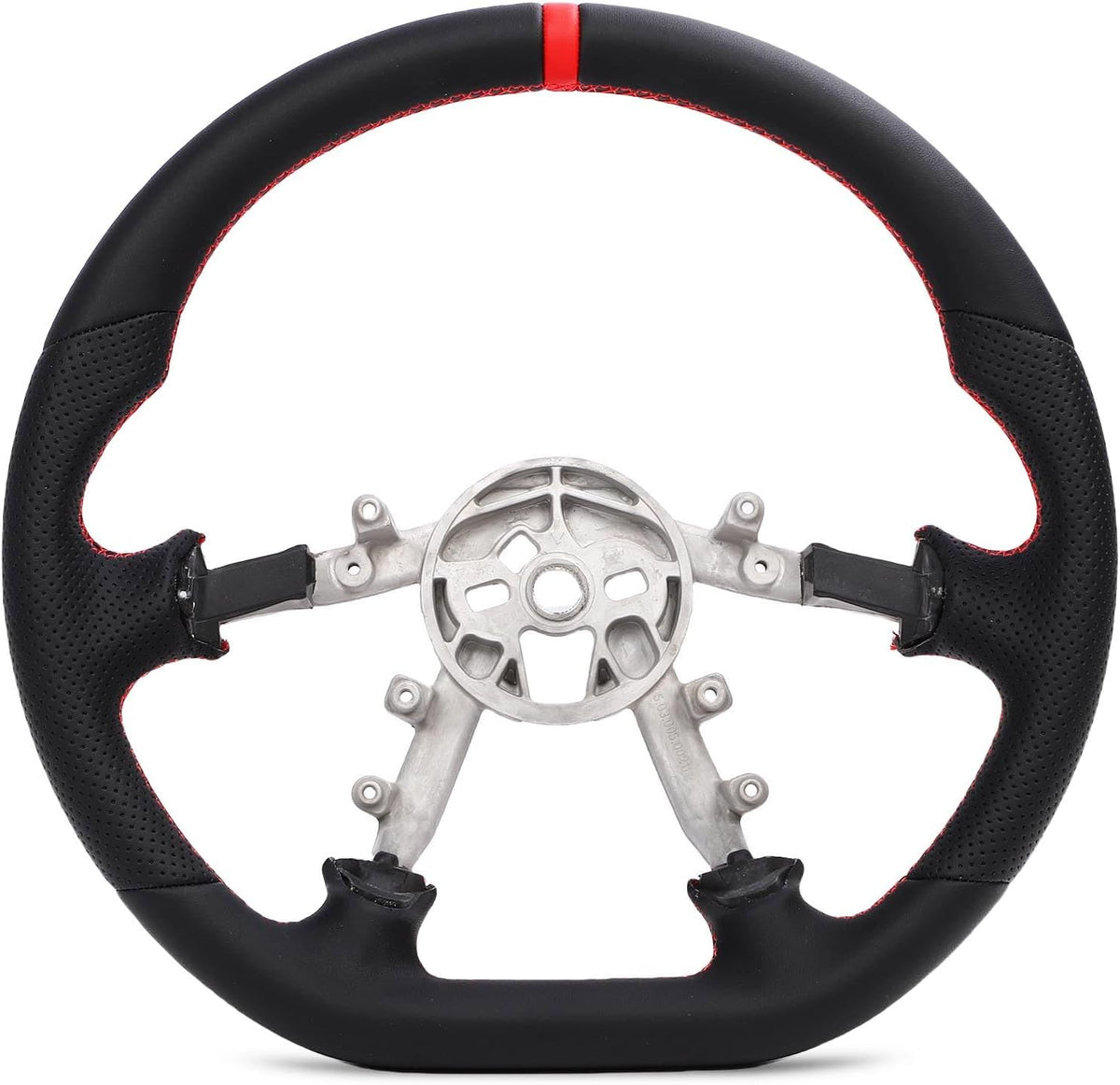 Leather Steering Wheel for Chevrolet Corvette C5 1997-2004 Round-Top Flat-Bottom Perforated Leather Grip, Red Stitching and Red 12 O’Clock Stripe