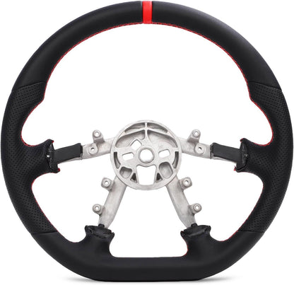 Leather Steering Wheel for Chevrolet Corvette C5 1997-2004 Round-Top Flat-Bottom Perforated Leather Grip, Red Stitching and Red 12 O’Clock Stripe