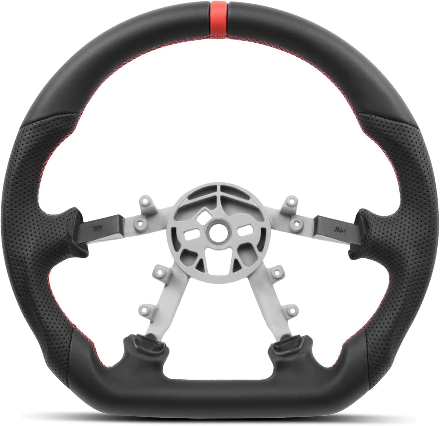 Leather Steering Wheel for Chevrolet Corvette C5 1997-2004 Flat-Top Flat-Bottom Perforated Leather Grip, Red Stitching and Red 12 O’Clock Stripe