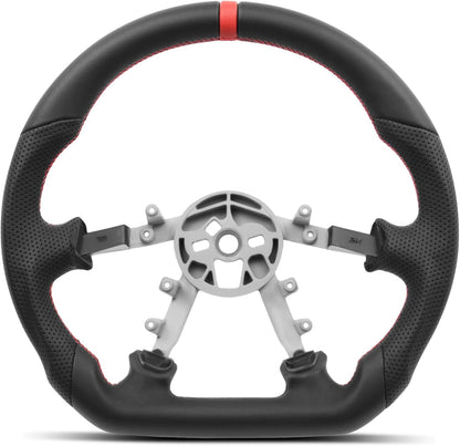 Leather Steering Wheel for Chevrolet Corvette C5 1997-2004 Flat-Top Flat-Bottom Perforated Leather Grip, Red Stitching and Red 12 O’Clock Stripe