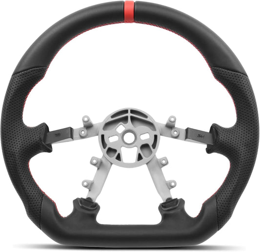 Leather Steering Wheel for Chevrolet Corvette C5 1997-2004 Flat-Top Flat-Bottom Perforated Leather Grip, Red Stitching and Red 12 O’Clock Stripe