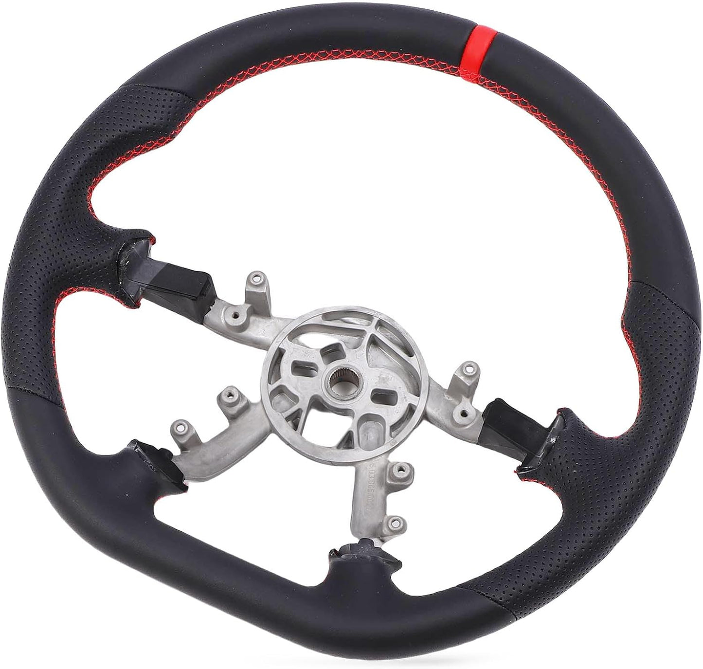 Leather Steering Wheel for Chevrolet Corvette C5 1997-2004 Round-Top Flat-Bottom Perforated Leather Grip, Red Stitching and Red 12 O’Clock Stripe