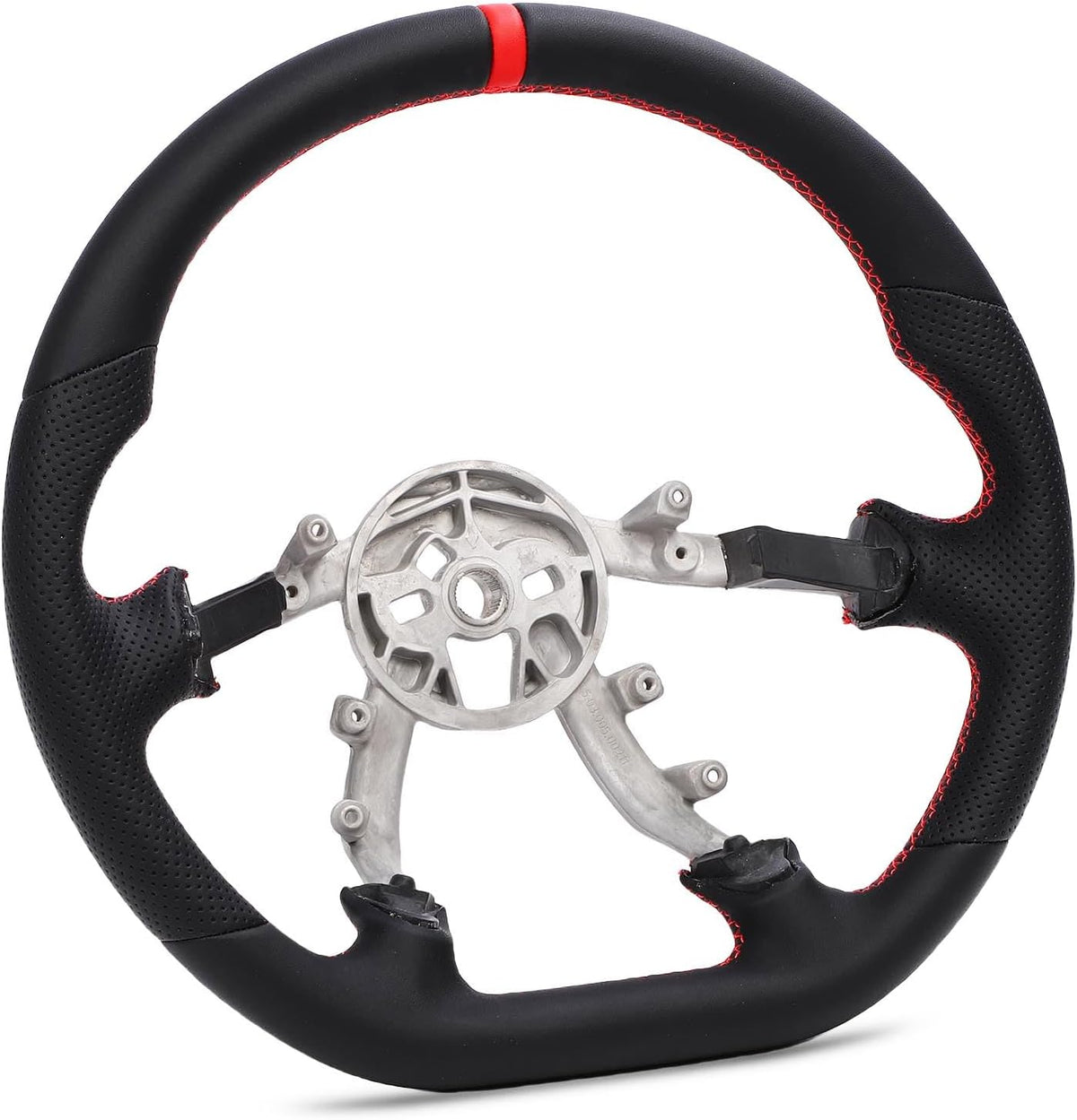 Leather Steering Wheel for Chevrolet Corvette C5 1997-2004 Round-Top Flat-Bottom Perforated Leather Grip, Red Stitching and Red 12 O’Clock Stripe