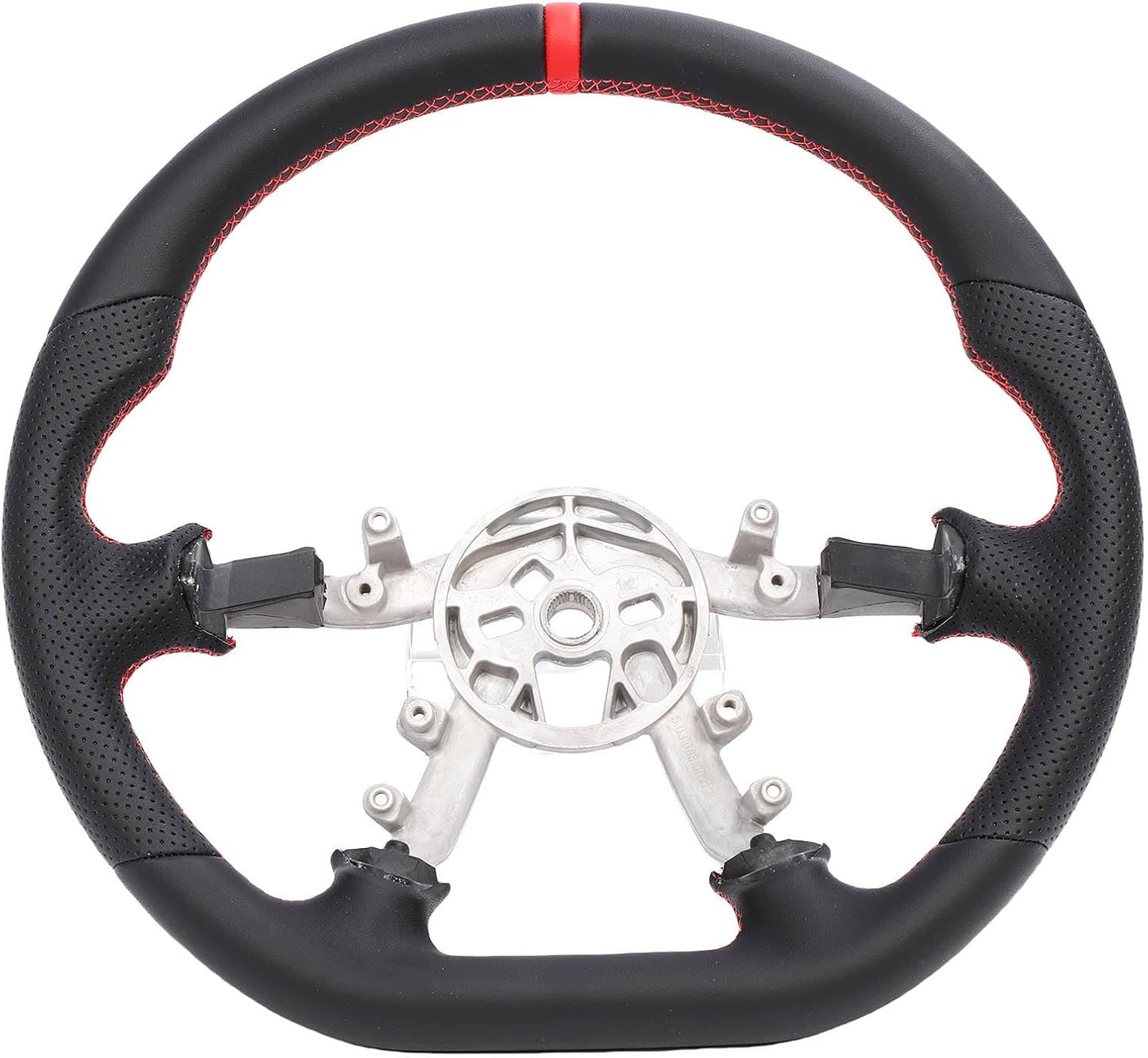 Leather Steering Wheel for Chevrolet Corvette C5 1997-2004 Round-Top Flat-Bottom Perforated Leather Grip, Red Stitching and Red 12 O’Clock Stripe