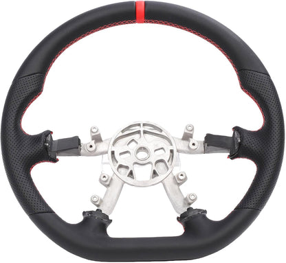 Leather Steering Wheel for Chevrolet Corvette C5 1997-2004 Round-Top Flat-Bottom Perforated Leather Grip, Red Stitching and Red 12 O’Clock Stripe