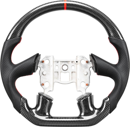 Leather Steering Wheel for Chevrolet Corvette C6 2005 4-Spoke Flat-Top Flat-Bottom Perforated Leather Grip, Red Stitching and Red 12 O’Clock Stripe