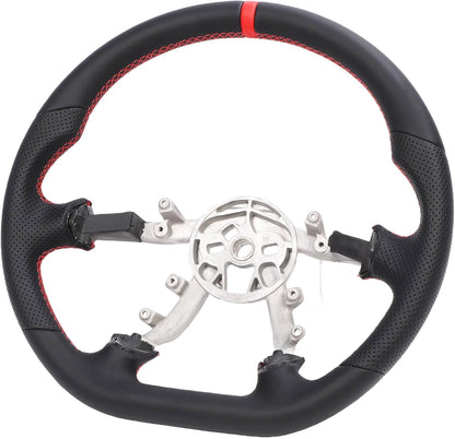 Leather Steering Wheel for Chevrolet Corvette C5 1997-2004 Round-Top Flat-Bottom Perforated Leather Grip, Red Stitching and Red 12 O’Clock Stripe