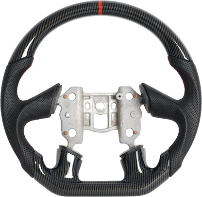 Leather Steering Wheel for Chevrolet Corvette C6 2005 4-Spoke Flat-Top Flat-Bottom Perforated Leather Grip, Red Stitching and Red 12 O’Clock Stripe