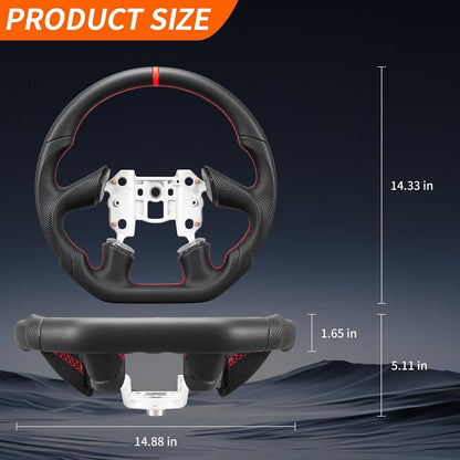 Leather Steering Wheel for Chevrolet Corvette C6 2005 4-Spoke Flat-Top Flat-Bottom Perforated Leather Grip, Red Stitching and Red 12 O’Clock Stripe