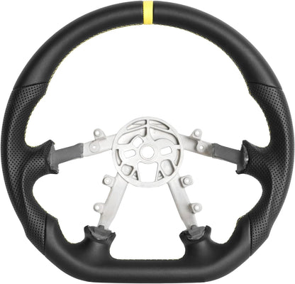 Leather Steering Wheel for Chevrolet Corvette C5 Z06 1997-2004 Round-Top Flat-Bottom Perforated Leather Grip, Blue Stitching and Blue 12 O’Clock Stripe