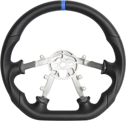 Leather Steering Wheel for Chevrolet Corvette C5 Z06 1997-2004 Round-Top Flat-Bottom Perforated Leather Grip, Blue Stitching and Blue 12 O’Clock Stripe