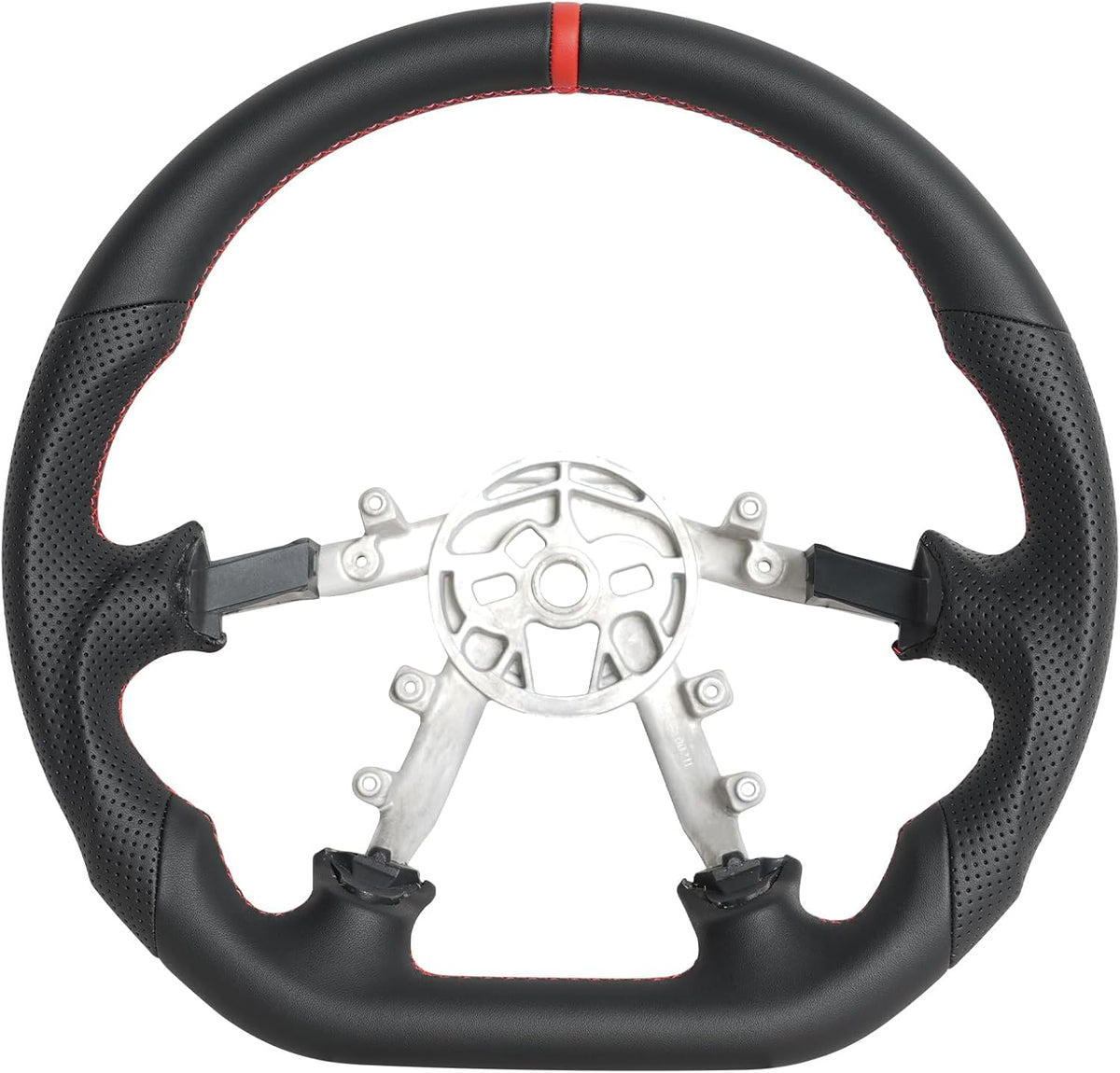 Leather Steering Wheel for Chevrolet Corvette C5 Z06 1997-2004 Round-Top Flat-Bottom Perforated Leather Grip, Blue Stitching and Blue 12 O’Clock Stripe