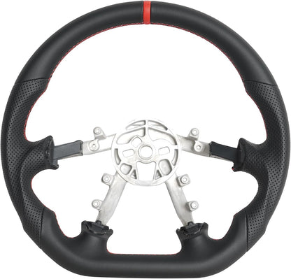 Leather Steering Wheel for Chevrolet Corvette C5 Z06 1997-2004 Round-Top Flat-Bottom Perforated Leather Grip, Blue Stitching and Blue 12 O’Clock Stripe