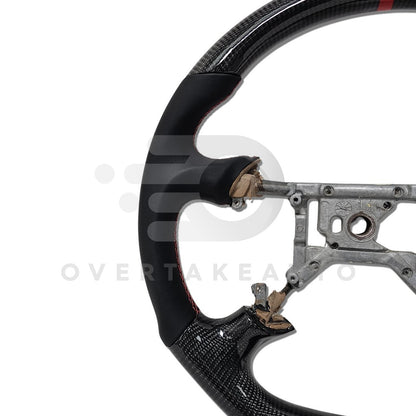 IN STOCK CARBON FIBER STEERING WHEEL 1994-2004 FORD MUSTANG SMOOTH LEATHER RED STITICHING RED STRIPE