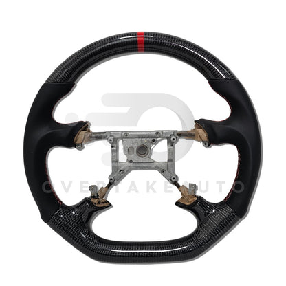 IN STOCK CARBON FIBER STEERING WHEEL 1994-2004 FORD MUSTANG SMOOTH LEATHER RED STITICHING RED STRIPE