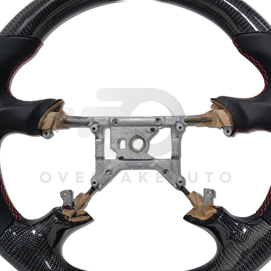 IN STOCK CARBON FIBER STEERING WHEEL 1994-2004 FORD MUSTANG SMOOTH LEATHER RED STITICHING RED STRIPE