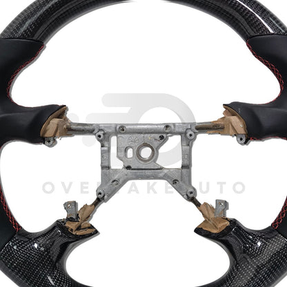 IN STOCK CARBON FIBER STEERING WHEEL 1994-2004 FORD MUSTANG SMOOTH LEATHER RED STITICHING RED STRIPE