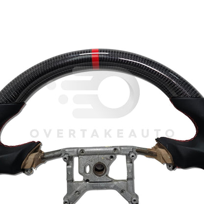 IN STOCK CARBON FIBER STEERING WHEEL 1994-2004 FORD MUSTANG SMOOTH LEATHER RED STITICHING RED STRIPE