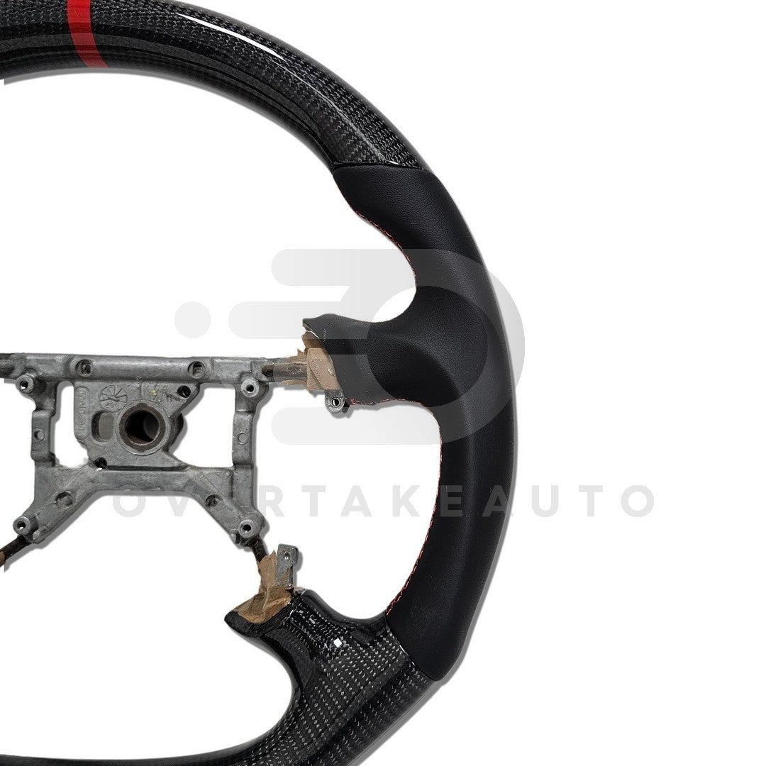 IN STOCK CARBON FIBER STEERING WHEEL 1994-2004 FORD MUSTANG SMOOTH LEATHER RED STITICHING RED STRIPE