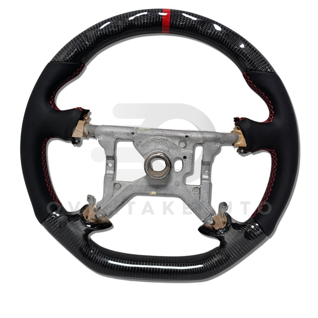 IN STOCK CARBON FIBER STEERING WHEEL 1994-2004 FORD MUSTANG SMOOTH LEATHER RED STITICHING RED STRIPE