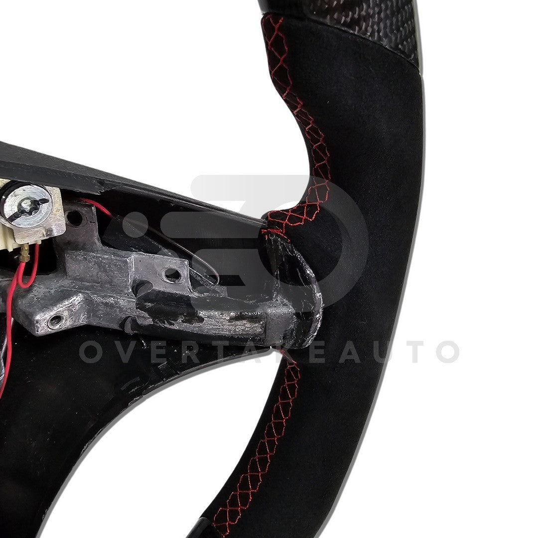 IN STOCK Carbon Fiber Steering Wheel with Alcantara + Red Stripe + Red Stitching for C6 Corvette 2005-2013