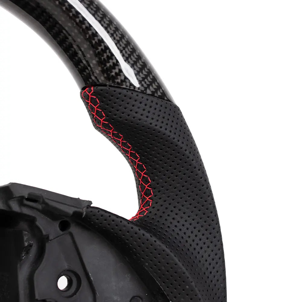 Real Carbon Fiber Steering Wheel for Chevrolet Corvette C7 2014-2019 Generation D-shaped Flat-Bottom Perforated Leather Grip