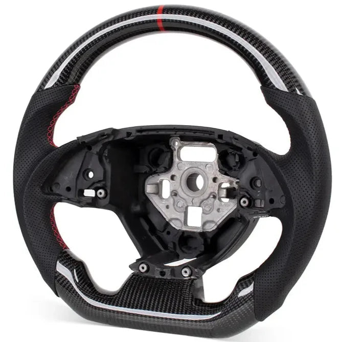 Real Carbon Fiber Steering Wheel for Chevrolet Camaro 2016-2024 6th Generation & Chevrolet Corvette C7 2014-2019, D-shaped Flat-Bottom Perforated Leather Grip IN STOCK