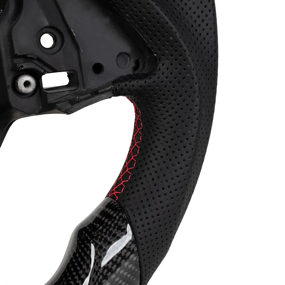 (Pre order) [Heated] Real Carbon Fiber Steering Wheel for Chevrolet Corvette C7 2014-2019 Generation D-shaped Flat-Bottom Perforated Leather Grip