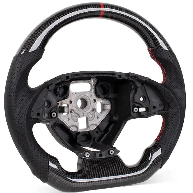 (Pre order) [Heated] Real Carbon Fiber Steering Wheel for Chevrolet Corvette C7 2014-2019 Generation D-shaped Flat-Bottom Perforated Leather Grip