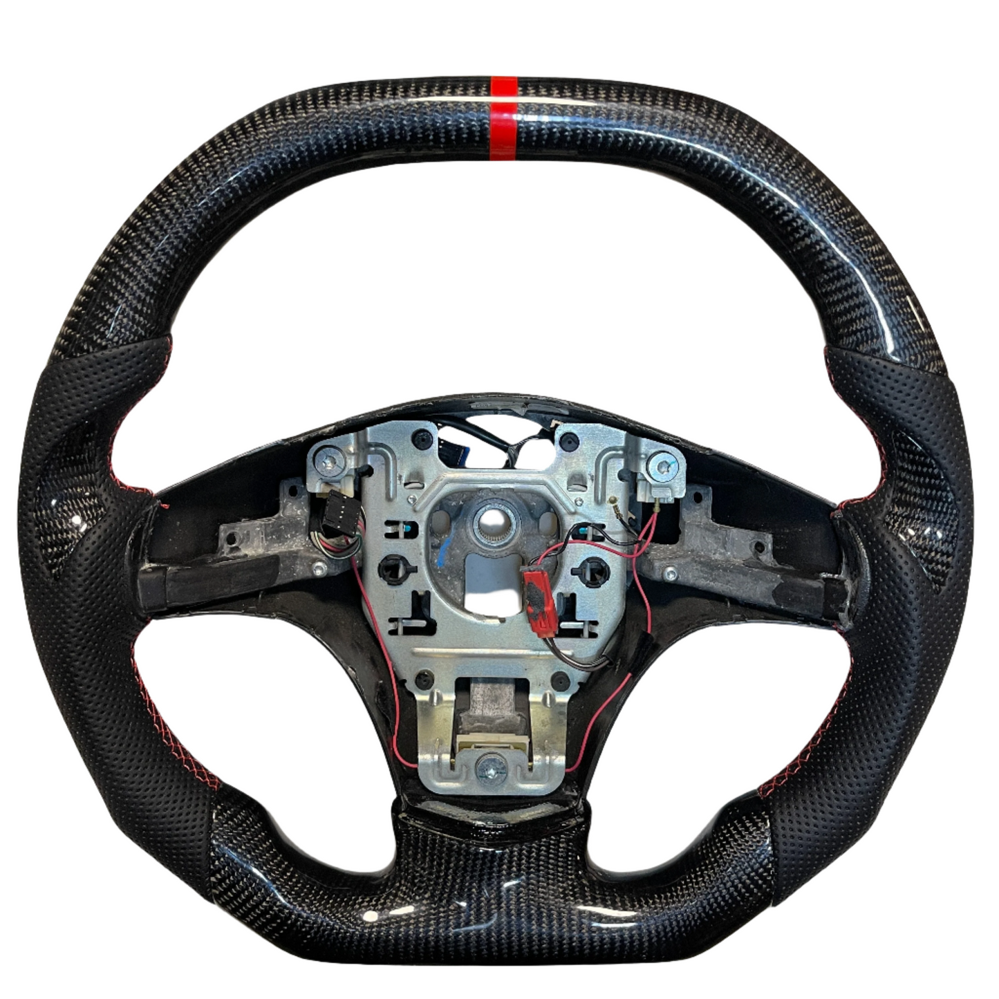 IN STOCK Carbon Fiber Steering Wheel with Flat Top + Carbon Thumb Grips + Red Stitching + Red Stripe for C6 Corvette 2006-2013