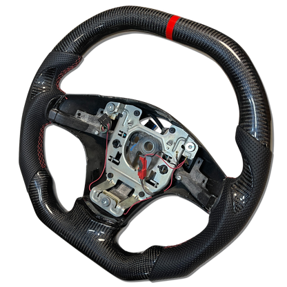 IN STOCK Carbon Fiber Steering Wheel with Flat Top + Carbon Thumb Grips + Red Stitching + Red Stripe for C6 Corvette 2006-2013